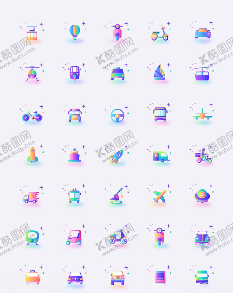 编号：57644710200845143328【酷图网】源文件下载-渐变交通出行相关图标