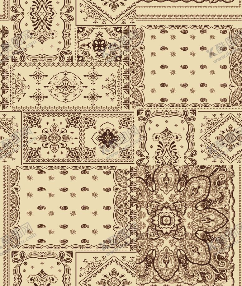 编号：87631010311709548118【酷图网】源文件下载-复古几何花卉拼接图案