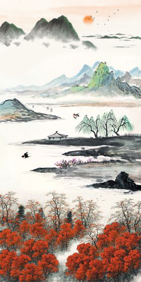 白云山脉唯美风景画玄关装饰画