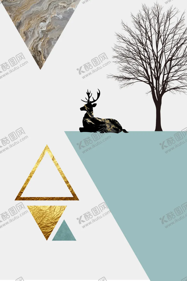 编号：67527306250740464670【酷图网】源文件下载-新中式鎏金几何大理石纹装饰画