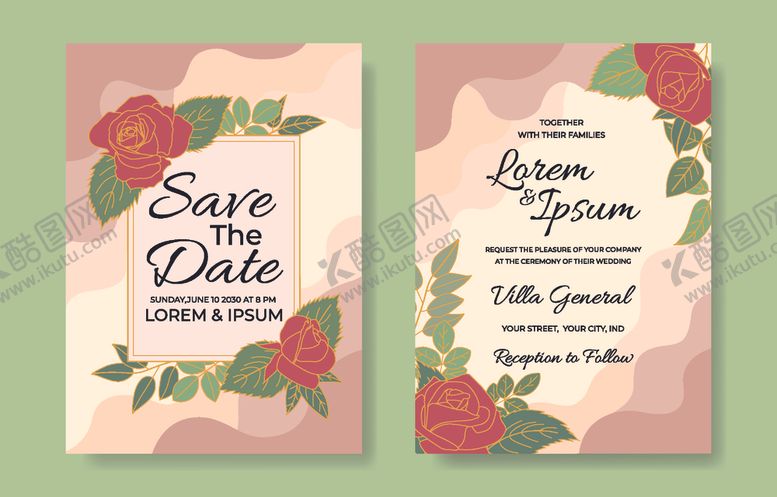 编号：10595611021951175039【酷图网】源文件下载-花卉婚礼请柬设计模板