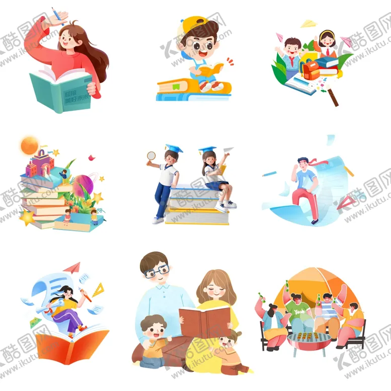 编号：75289306300237067346【酷图网】源文件下载-儿童多彩阅读场景插画