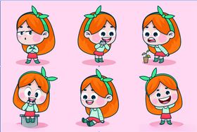 可爱红发女孩多样表情动作