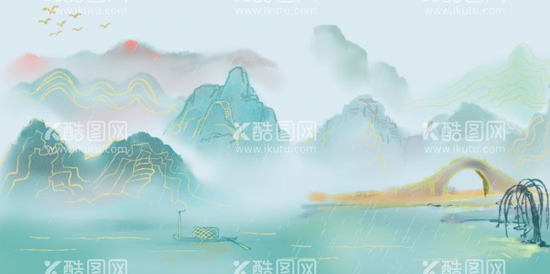 编号：68640711301042359693【酷图网】源文件下载-山水插画背景