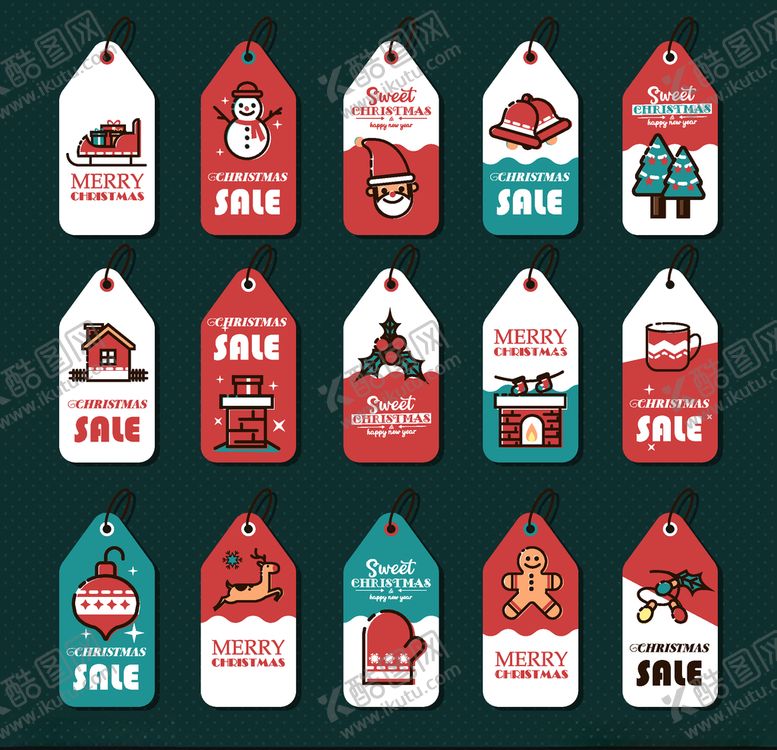 编号：60629210020849466960【酷图网】源文件下载-15款可爱圣诞节销售吊牌矢量图