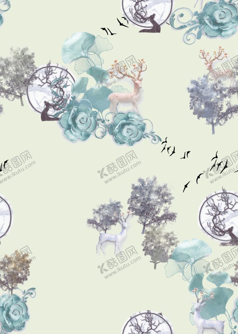编号：17688102031319104920【酷图网】源文件下载-扇子花鹿