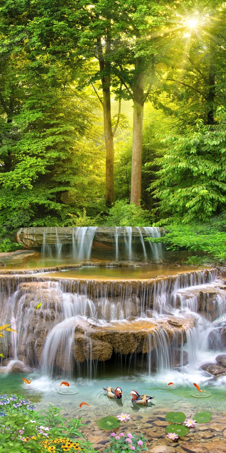 编号：85310609281244393141【酷图网】源文件下载-山水画树林瀑布装饰画