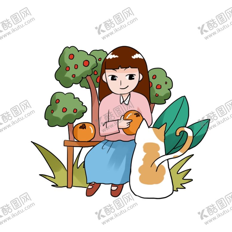 编号：43152005032213485597【酷图网】源文件下载-女孩和猫插画