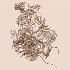 手绘中国龙版画插画