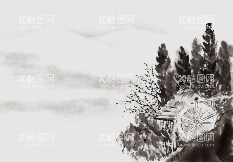 编号：30863411112210541732【酷图网】源文件下载-手绘山水风景水彩图 