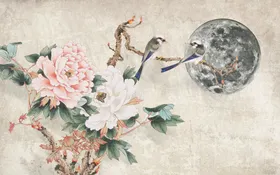 牡丹花新中式背景墙欧式风格背景素材抽象画