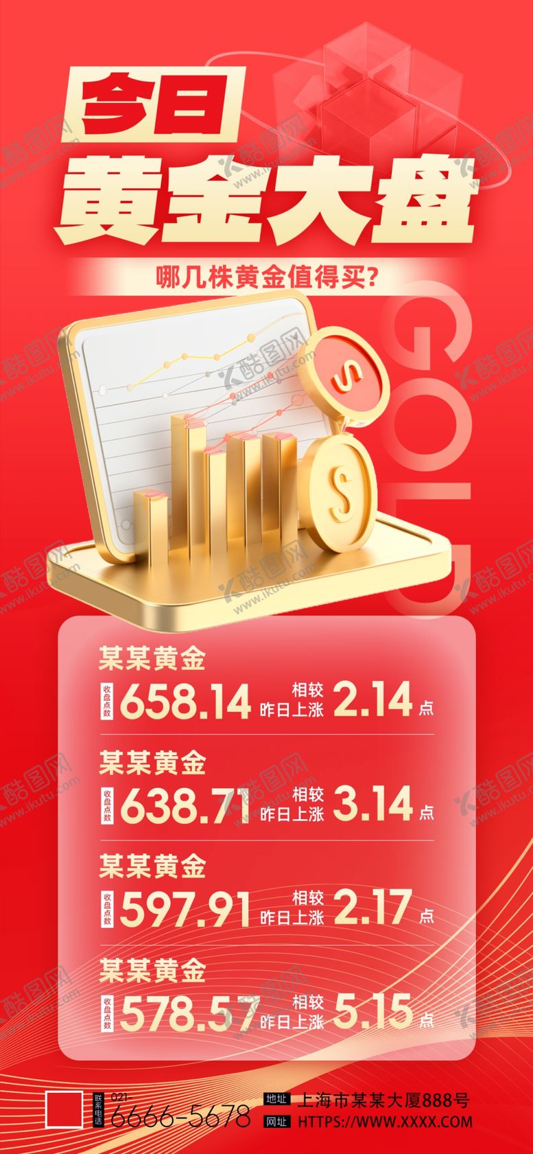 编号：19256110171428362508【酷图网】源文件下载-投资理财黄金金币走势红色海报