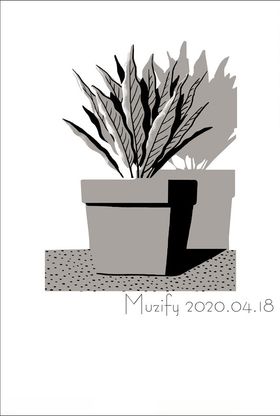 植物盆栽黑白插画