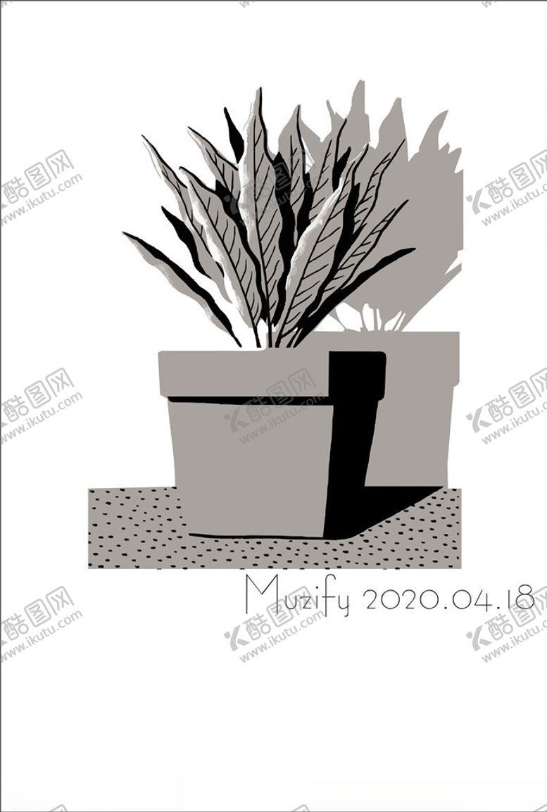 编号：36737707140423297560【酷图网】源文件下载-植物盆栽黑白插画