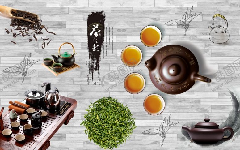 编号：60846509191616049108【酷图网】源文件下载-茶具茶韵背景墙