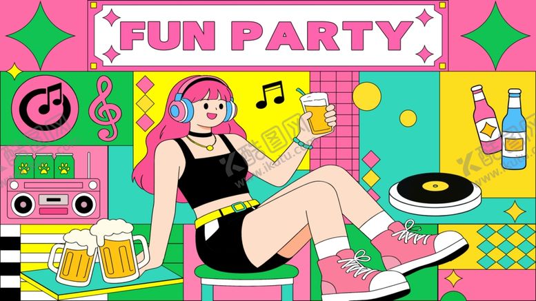 编号：74323304031932419913【酷图网】源文件下载-复古派对时尚女孩