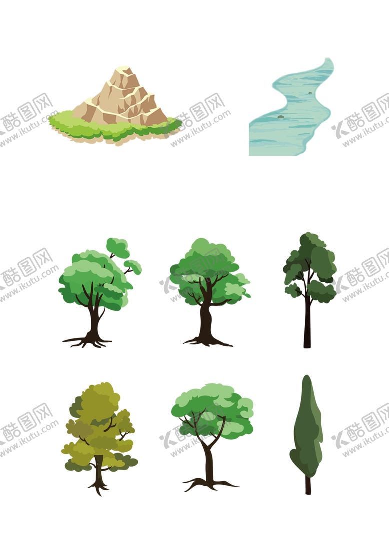 编号：12706210262354369349【酷图网】源文件下载-山水树卡通板绘手绘