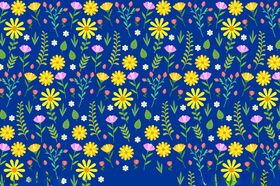 蓝色背景多彩花卉图案