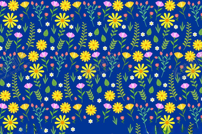 编号：76650711171415567479【酷图网】源文件下载-蓝色背景多彩花卉图案