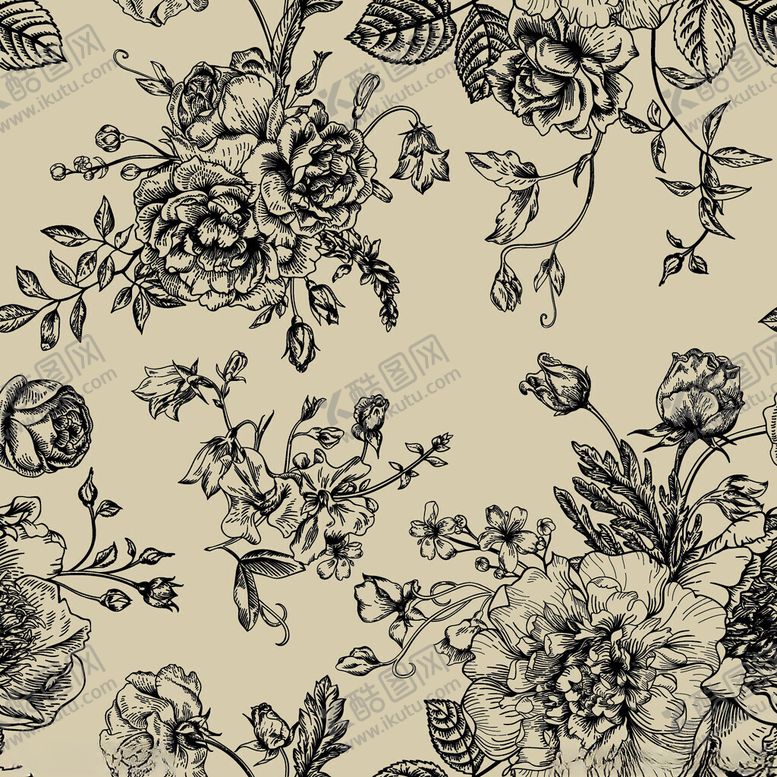 编号：92677704062321421357【酷图网】源文件下载-复古花卉图案纹理背景