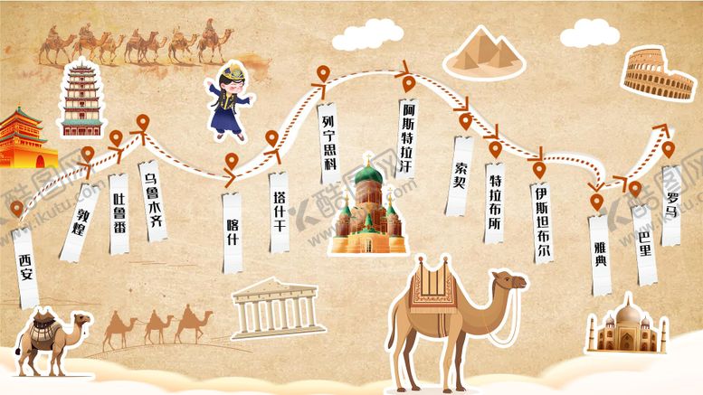 编号：12629909252124114905【酷图网】源文件下载-丝绸之路路线图旅游直播间活动背景板