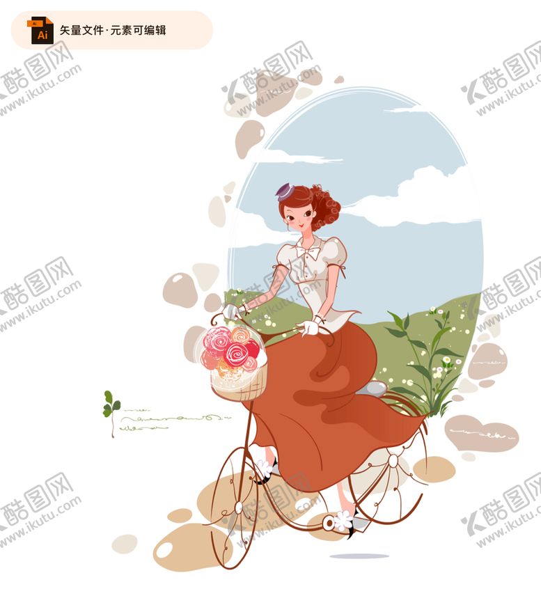 编号：37508310171917196629【酷图网】源文件下载-骑单车的美丽女郎矢量素材