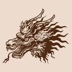 手绘中国龙版画插画