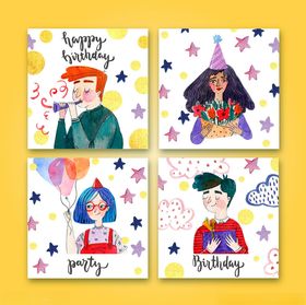卡通风格生日派对贺卡