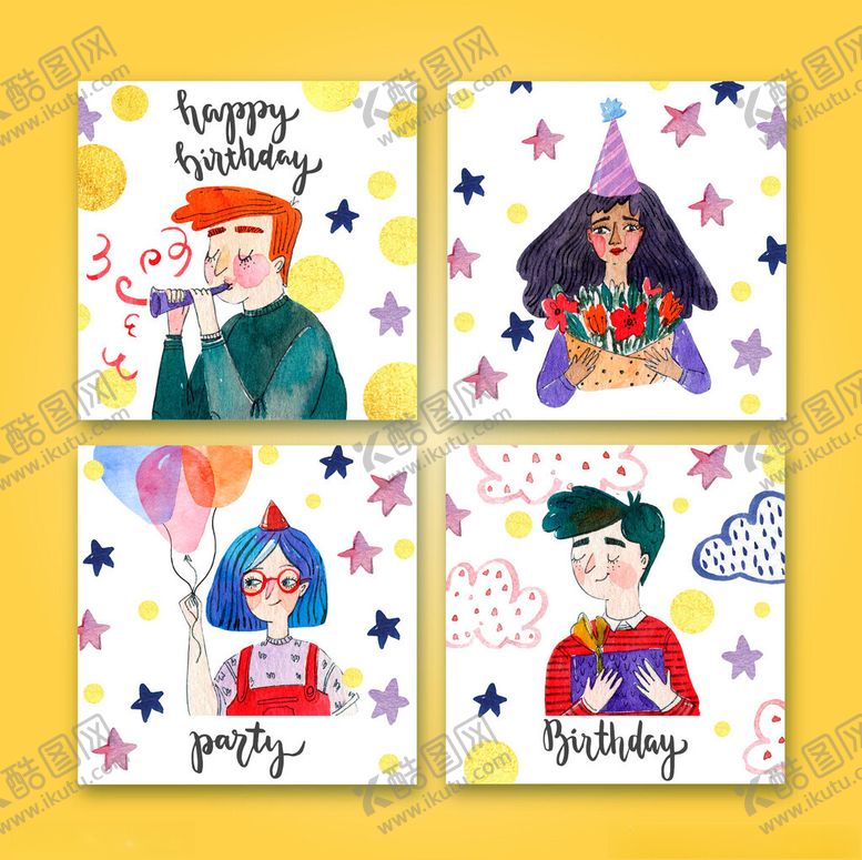 编号：29726411191456046274【酷图网】源文件下载-卡通风格生日派对贺卡