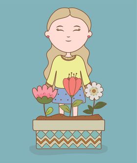 小女孩和花朵插画