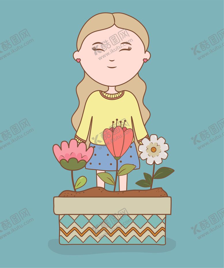 编号：34599910281932213408【酷图网】源文件下载-小女孩和花朵插画