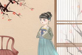 少女古风传统国风冬季插画背景