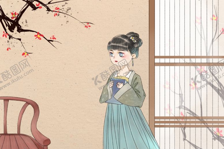 编号：92596905181645267102【酷图网】源文件下载-少女古风插画卡通国风背景素材