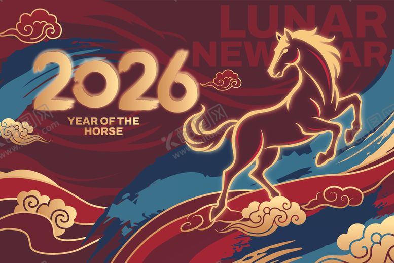 编号：23728804041422035970【酷图网】源文件下载-2026龙年奔腾骏马贺岁图