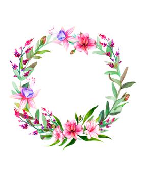 小清新水彩花圈绘画