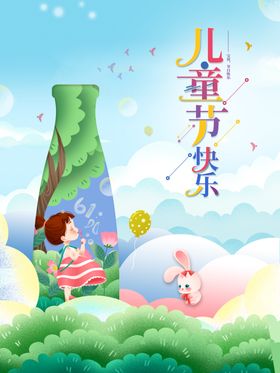 六一儿童节快乐年海报舞台背景吊旗