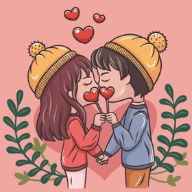 卡通情侣人节手绘人节爱心