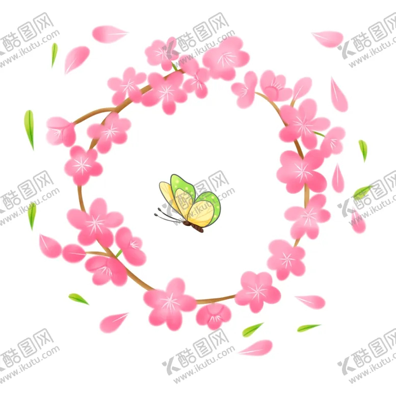 编号：48892404180824235291【酷图网】源文件下载-粉色花环与黄色蝴蝶插画