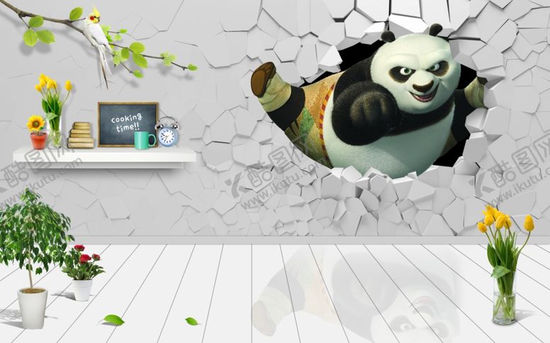 编号：43569906242359048850【酷图网】源文件下载-花鸟画熊猫背景墙