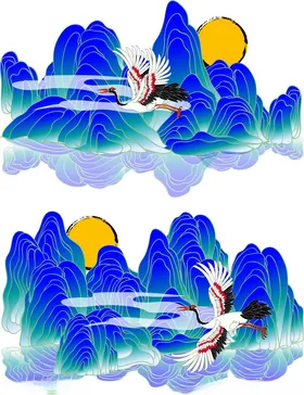 水墨山水间的飞鸟图景