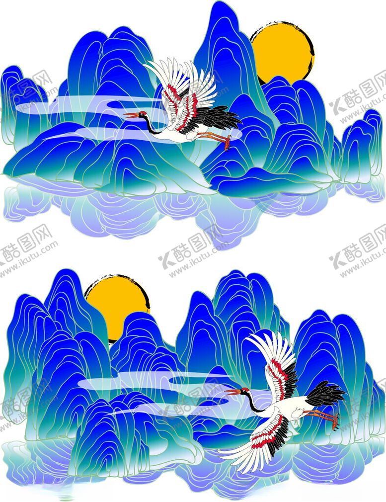 编号：52157411142217257555【酷图网】源文件下载-水墨山水间的飞鸟图景