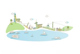 城市线条风景插画