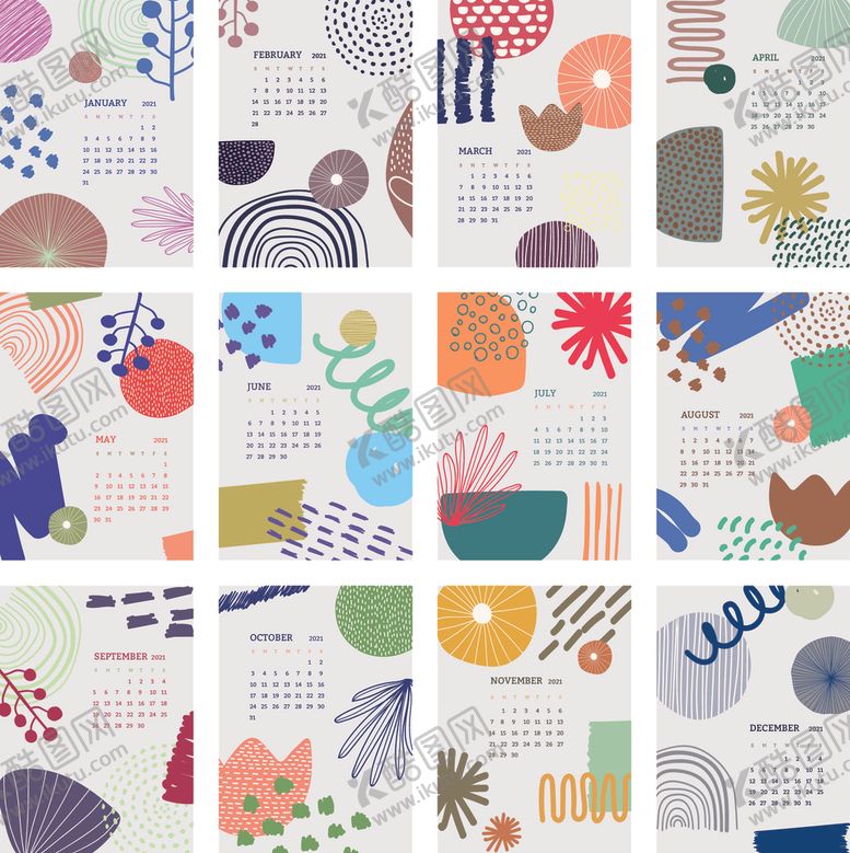 编号：77423309281153131382【酷图网】源文件下载-2021抽象日历