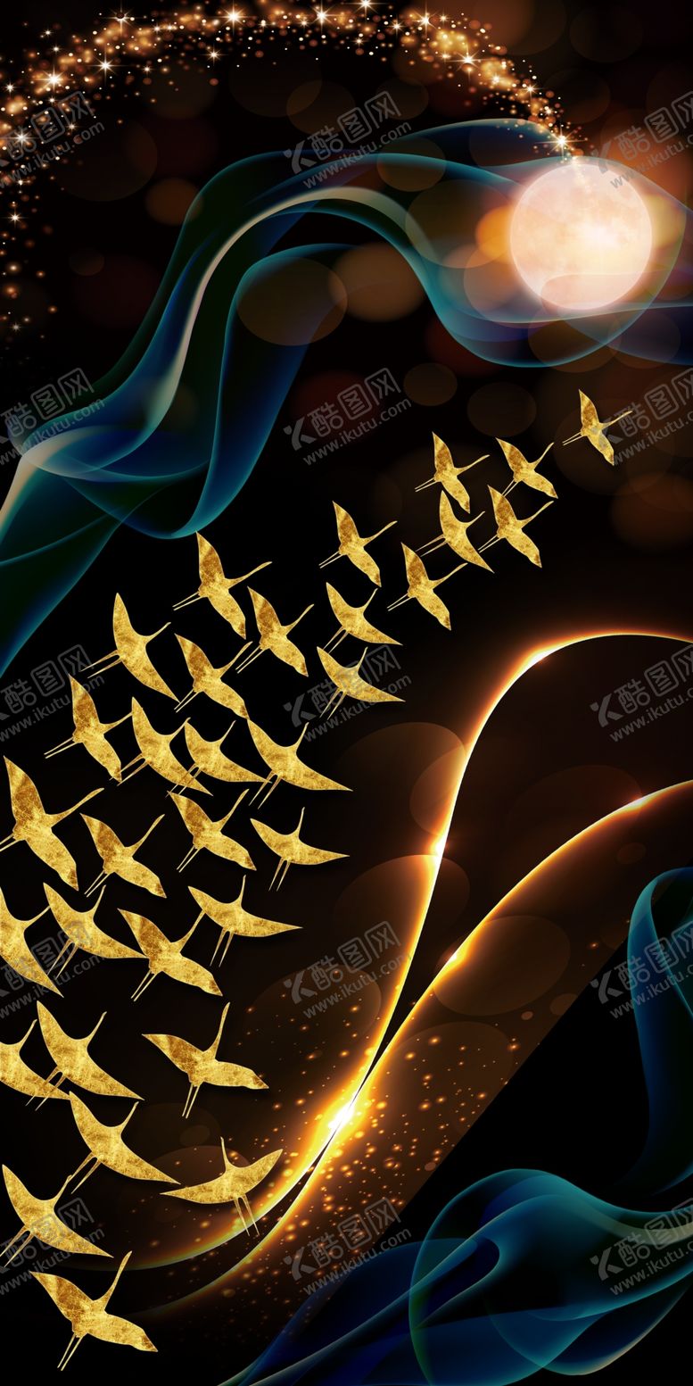 编号：52839810262144262373【酷图网】源文件下载-浮雕花飘带飞鸟玄关图