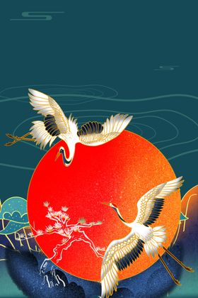 中式底纹中国风国潮风仙鹤飞鹤金