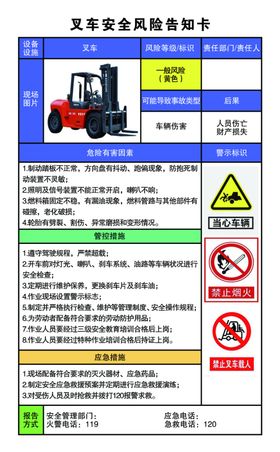 叉车安全风险告知卡严禁烟火