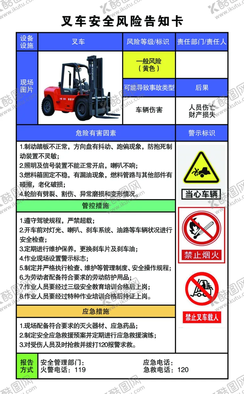编号：79331301190756526015【酷图网】源文件下载-安全风险告知卡叉车标志牌