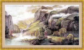 瀑布山水画秀丽河山画