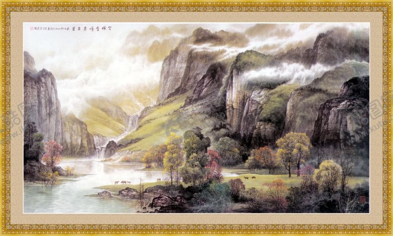 编号：47755010300211352070【酷图网】源文件下载-瀑布山水画秀丽河山画