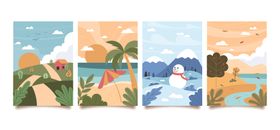 夏日海滨度假插画风景